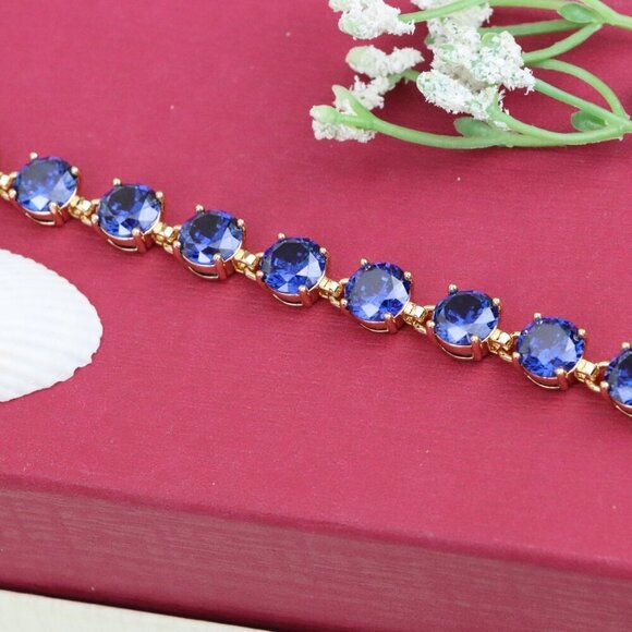 "Elegant Blue Crystal Rose Gold Bracelet with Gold Plated Finish, XPBL1018 - Picture 12 of 12